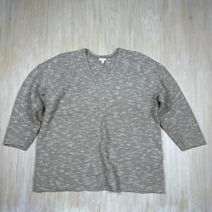 Pure Jill Taupe Heather Knit V-Neck Pullover Lounge Minimalist Cozy Sweater XL